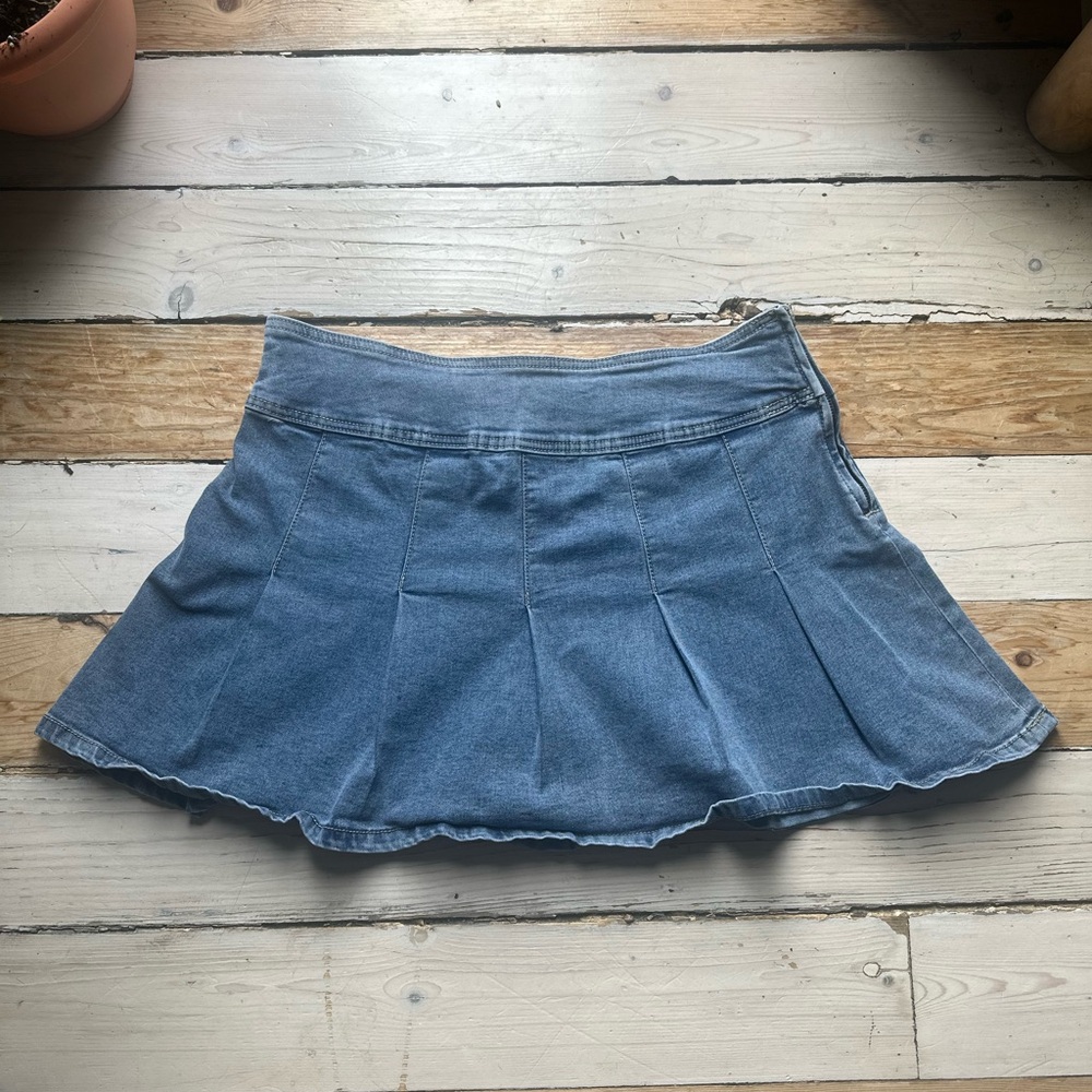Source Unknown Blue Denim Pleated Mini Skirt coquette y2k girlhoodcore